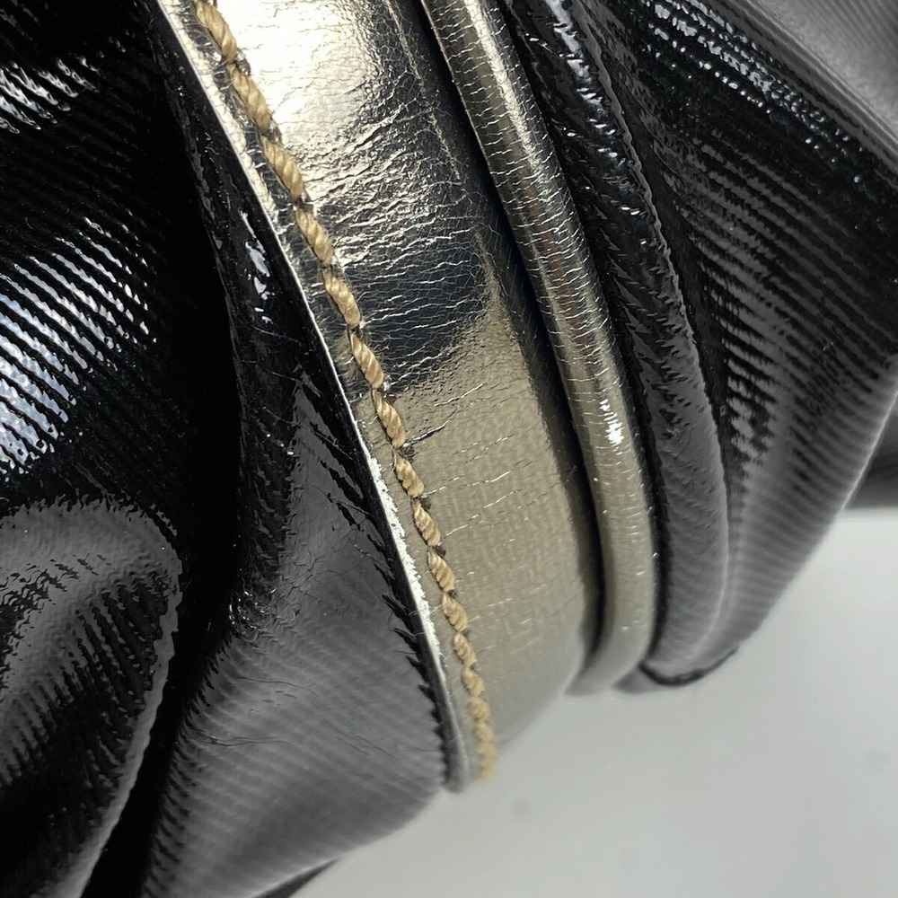Gucci Silver 2WAY Black Enamel Patent Leather Handbag Bamboo